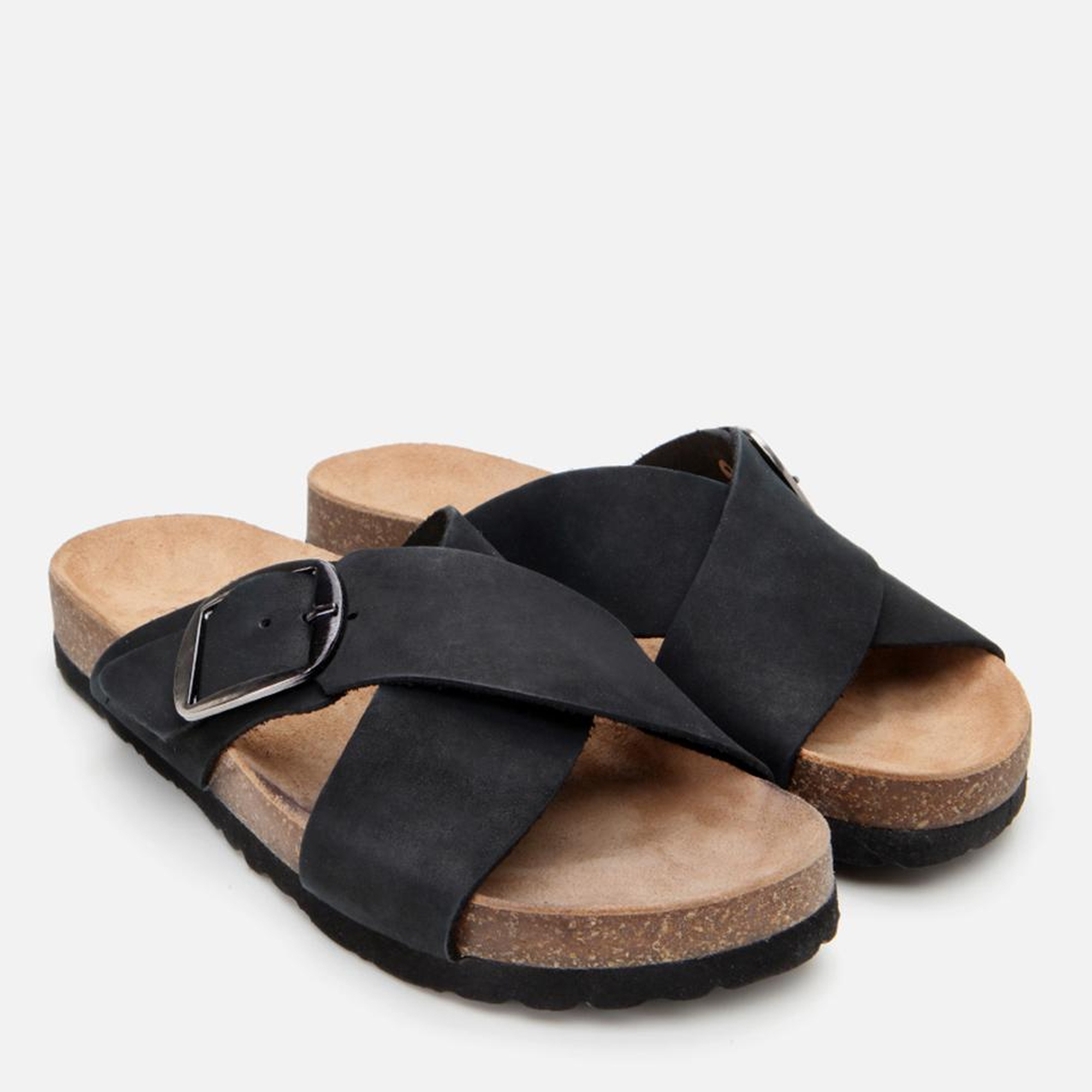 Kadın Nubuk Deri Siyah Kemerli Düz Terlik