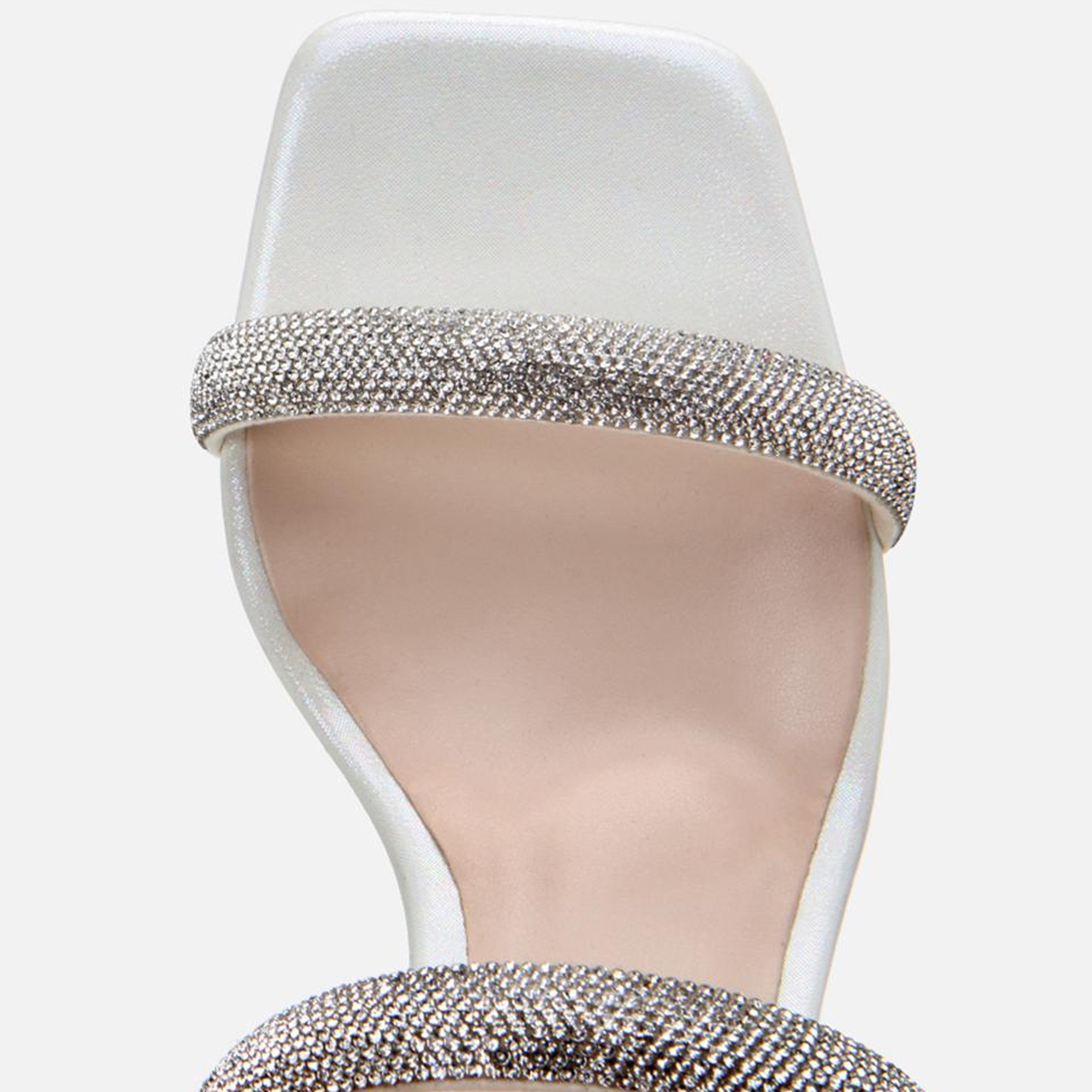 Kadın Beyaz Taşlı Kalın Topuklu Terlik