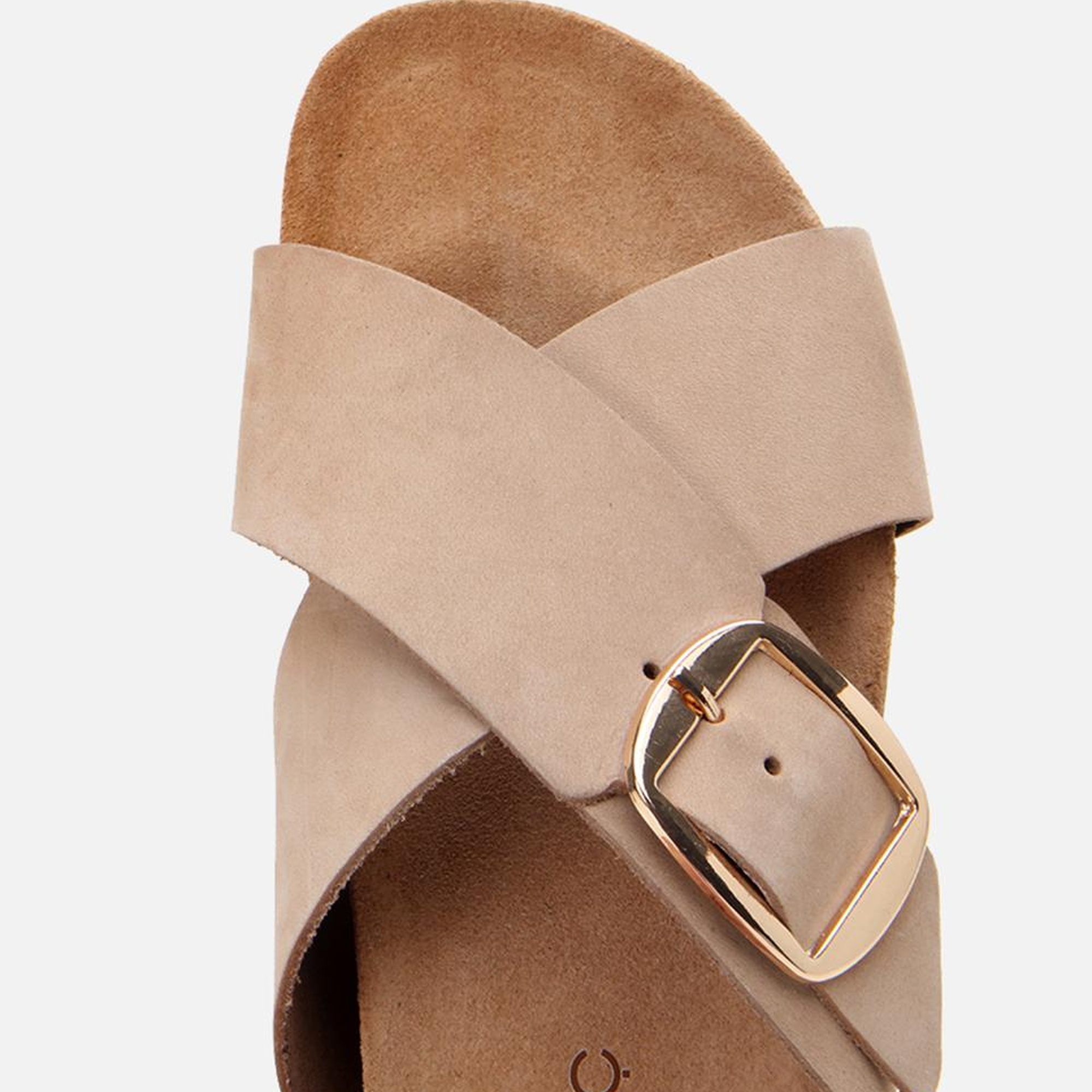 Kadın Nubuk Deri Bej Kemerli Düz Terlik