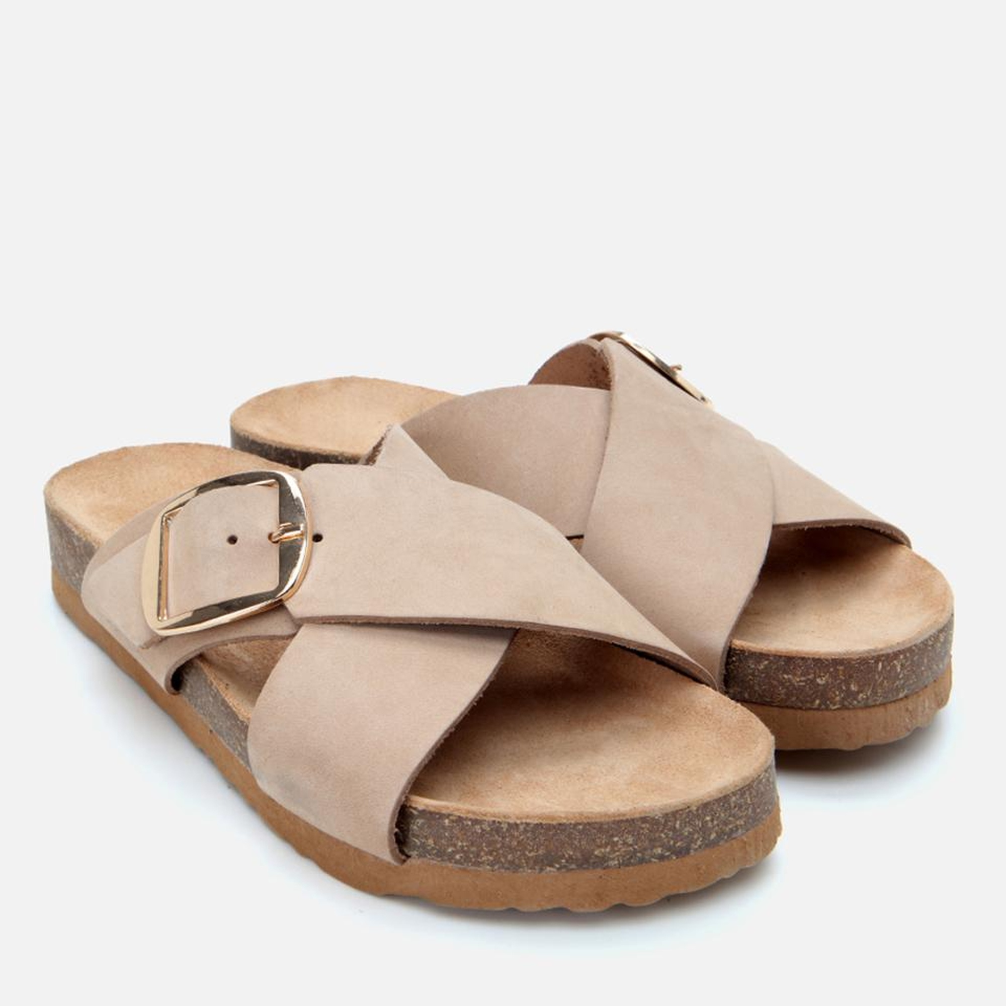 Kadın Nubuk Deri Bej Kemerli Düz Terlik