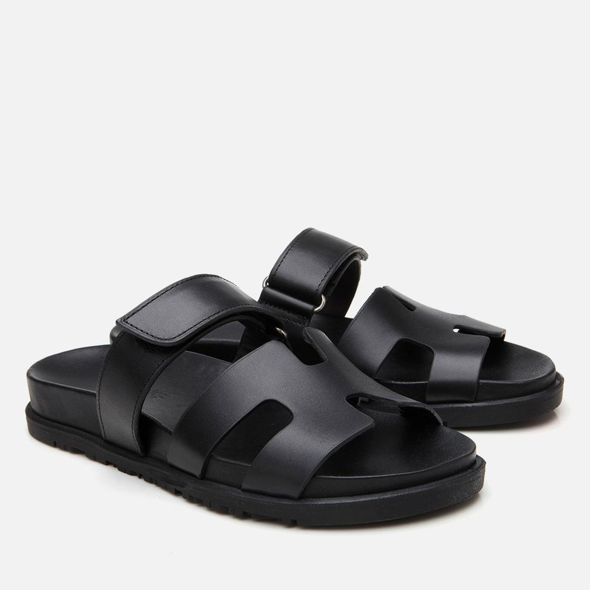 Kadın Deri Siyah Ayarlanabilir Düz Terlik