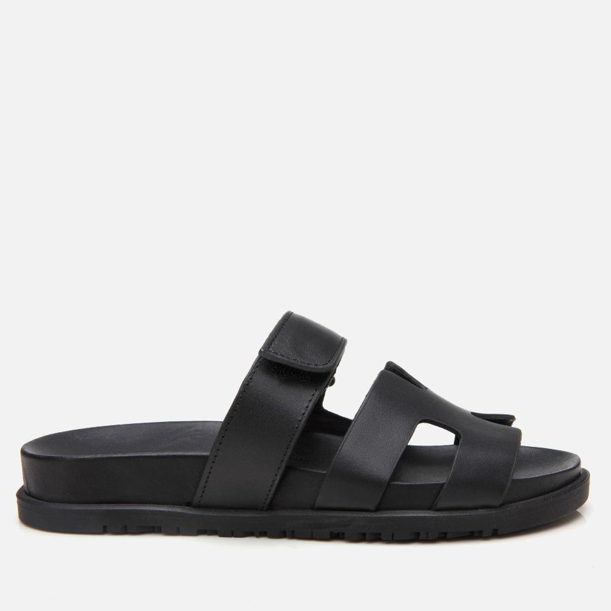 Kadın Deri Siyah Ayarlanabilir Düz Terlik