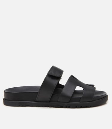  Kadın Deri Siyah Ayarlanabilir Düz Terlik