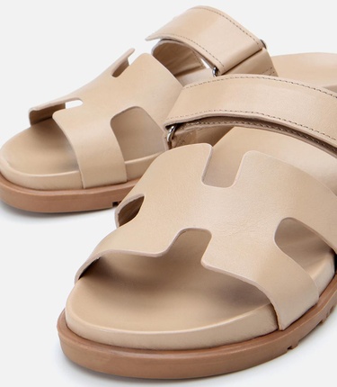  Kadın Deri Bej Ayarlanabilir Düz Terlik