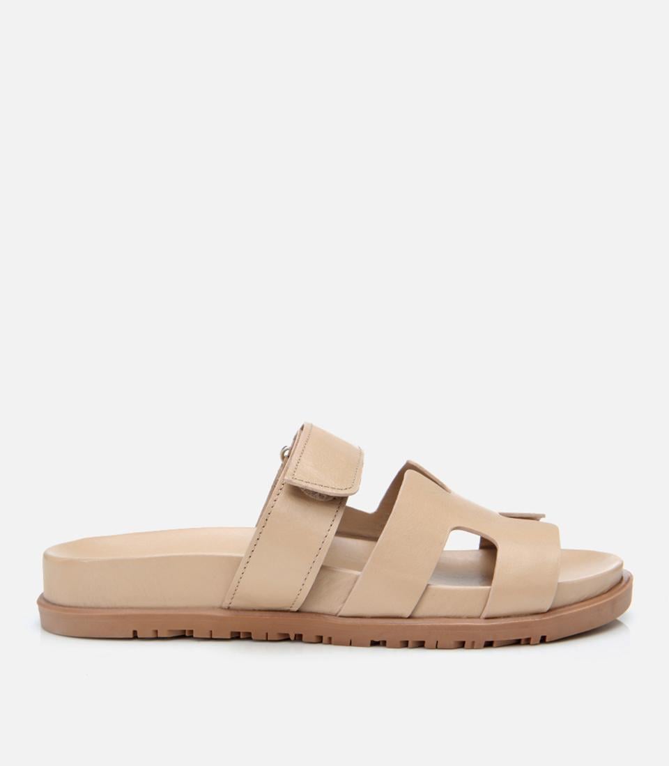  Kadın Deri Bej Ayarlanabilir Düz Terlik