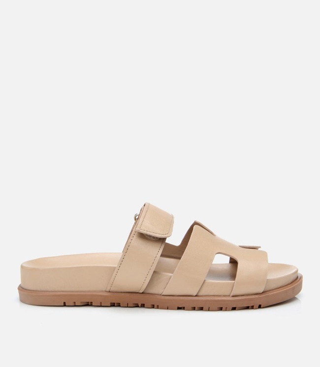  Kadın Deri Bej Ayarlanabilir Düz Terlik