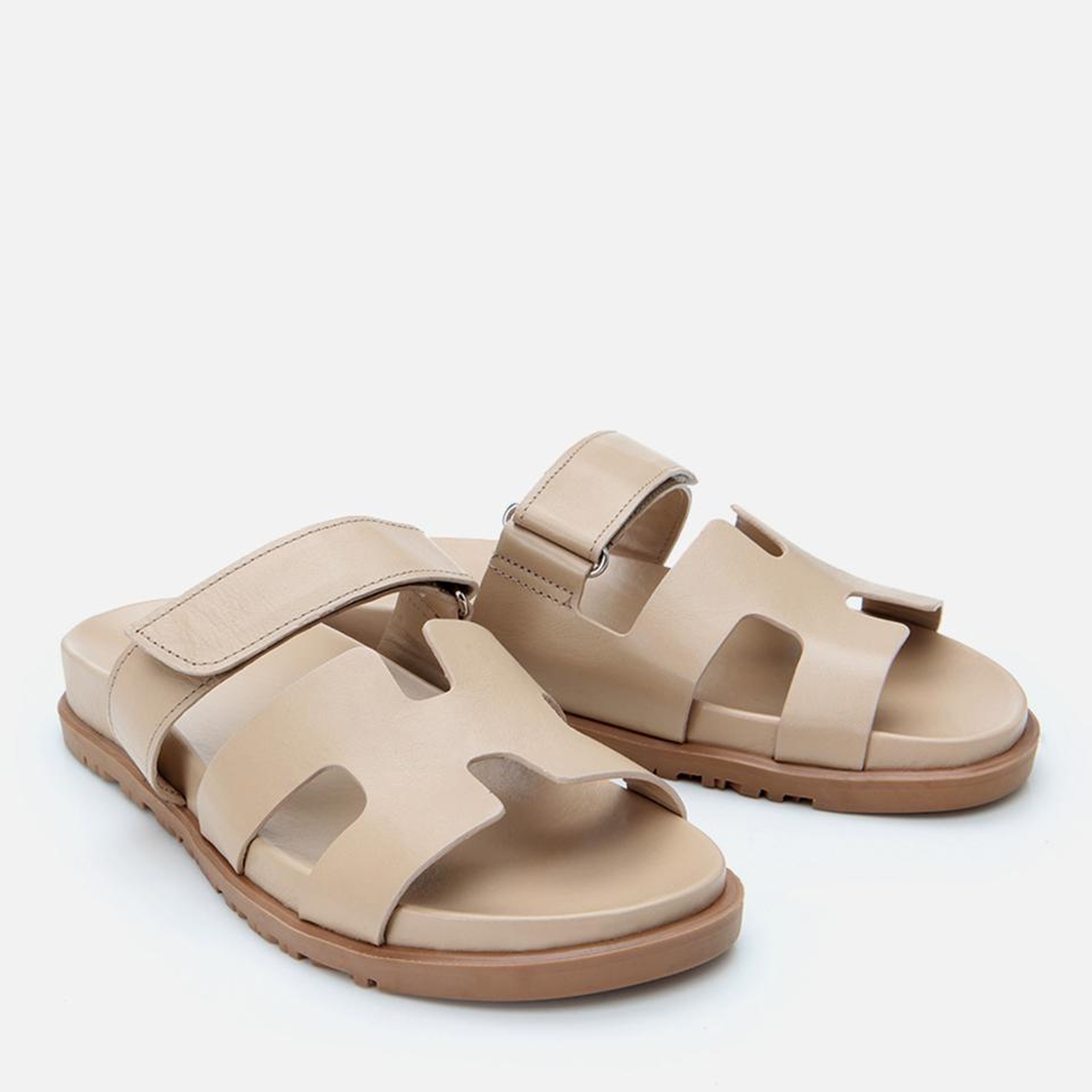 Kadın Deri Bej Ayarlanabilir Düz Terlik