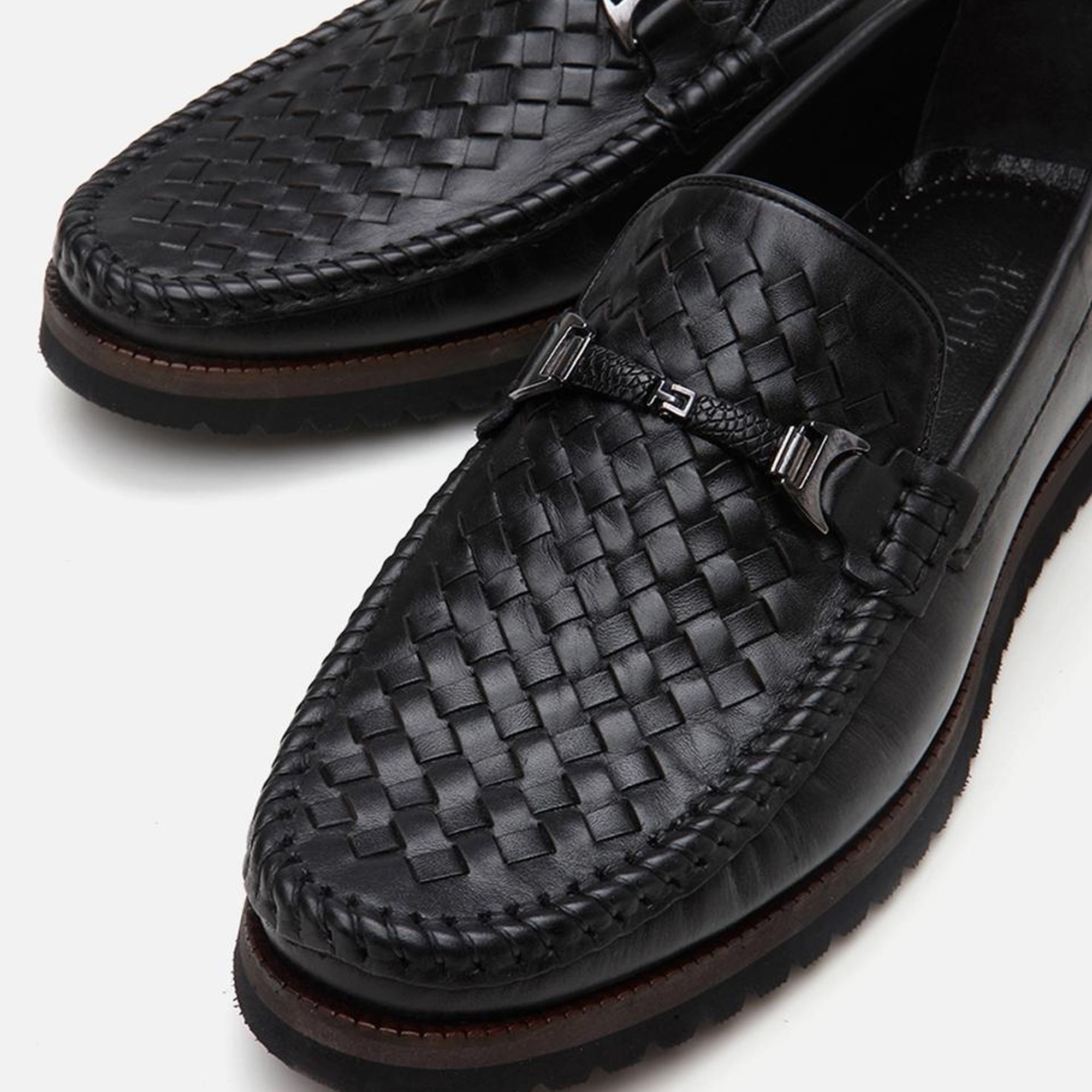 Erkek Deri Siyah Hafif Tabanlı Toka Detaylı Loafer