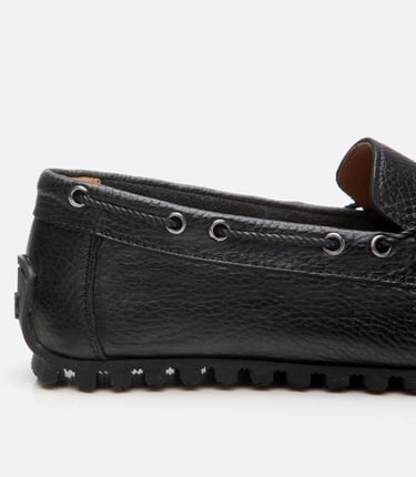  Erkek Deri Siyah Esnek Tabanlı Günlük Loafer