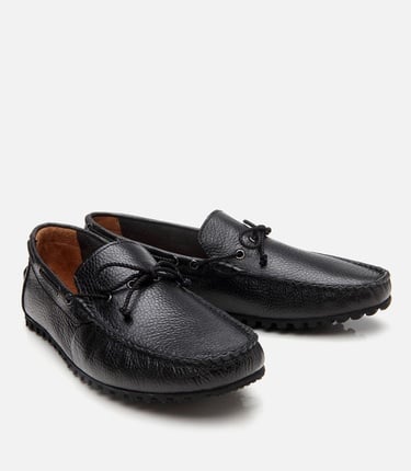  Erkek Deri Siyah Esnek Tabanlı Günlük Loafer