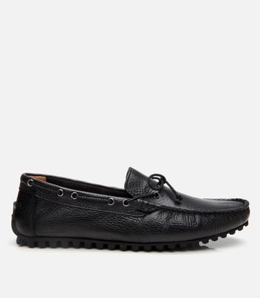  Erkek Deri Siyah Esnek Tabanlı Günlük Loafer
