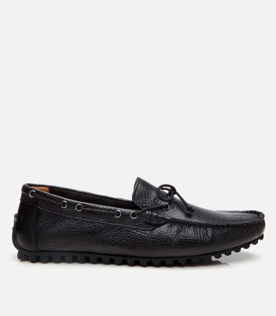  Erkek Deri Siyah Esnek Tabanlı Günlük Loafer