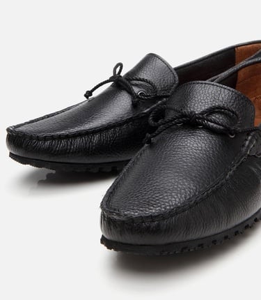  Erkek Deri Siyah Esnek Tabanlı Günlük Loafer