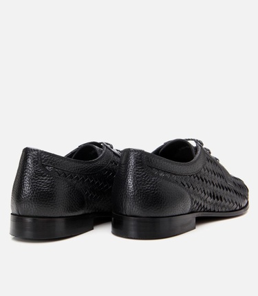  Erkek Deri Siyah Rahat Tabanlı Dokulu Klasik Ayakkabı