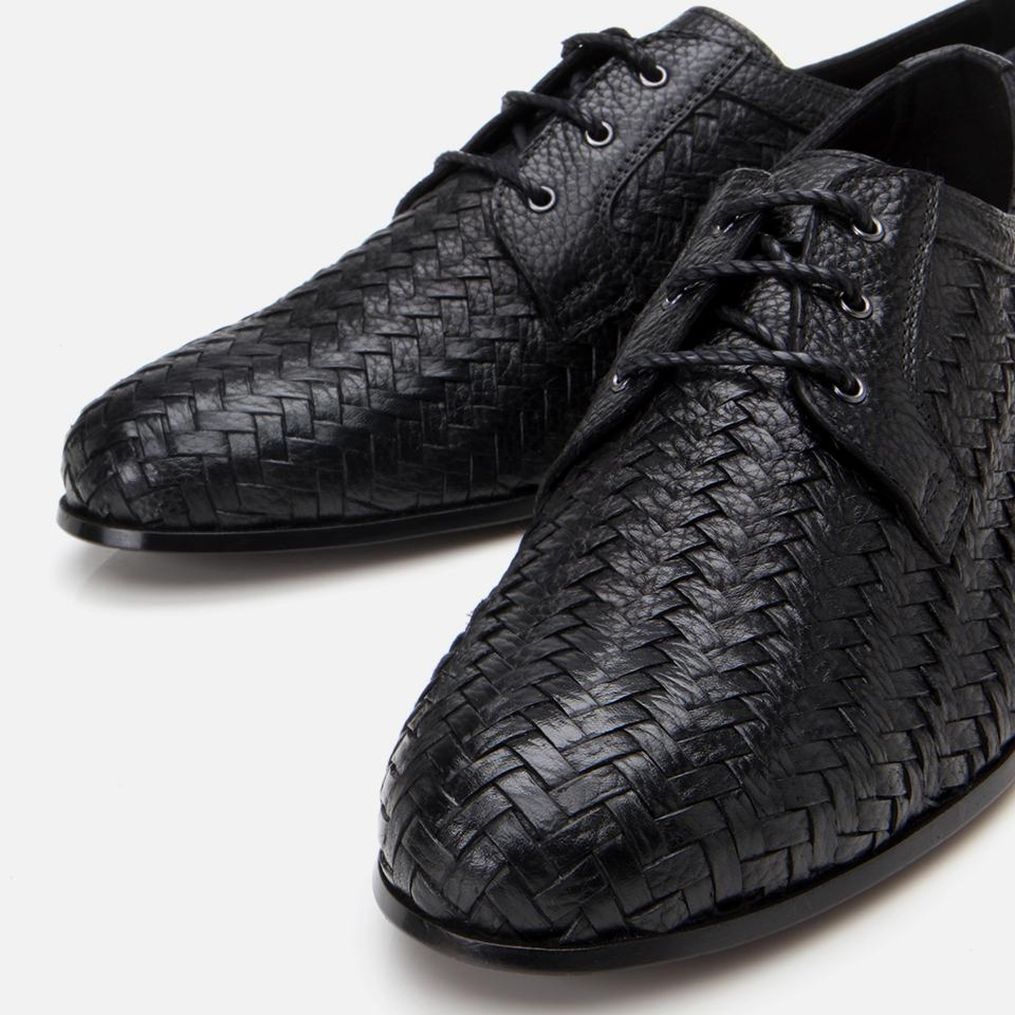 Erkek Deri Siyah Rahat Tabanlı Dokulu Klasik Ayakkabı