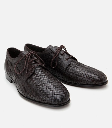  Erkek Deri Kahverengi Rahat Tabanlı Dokulu Klasik Ayakkabı