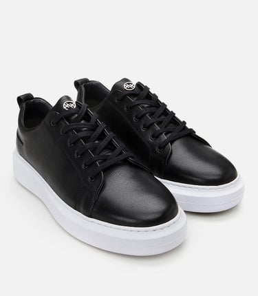  Erkek Deri Siyah Rahat Tabanlı Spor Ayakkabı