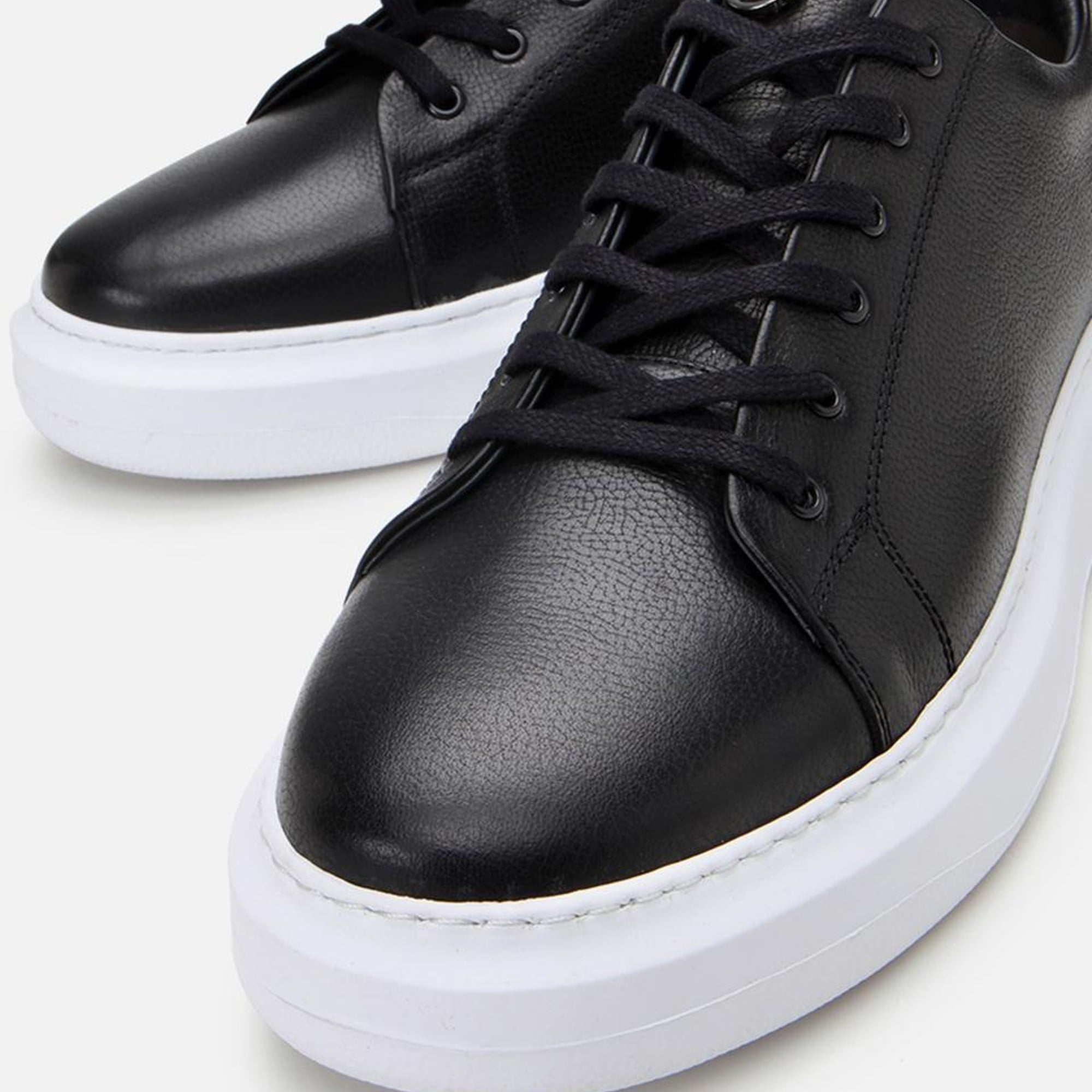 Erkek Deri Siyah Rahat Tabanlı Spor Ayakkabı