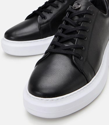  Erkek Deri Siyah Rahat Tabanlı Spor Ayakkabı