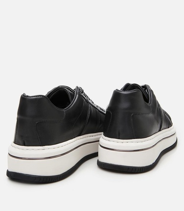  Erkek Deri Siyah Yüksek Tabanlı Spor Ayakkabı