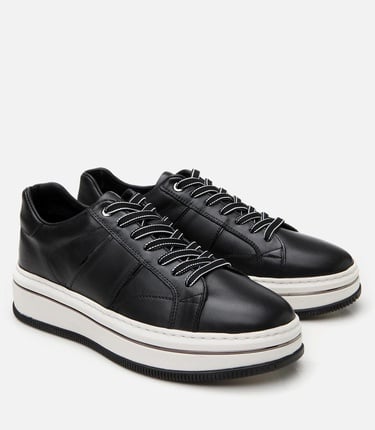  Erkek Deri Siyah Yüksek Tabanlı Spor Ayakkabı