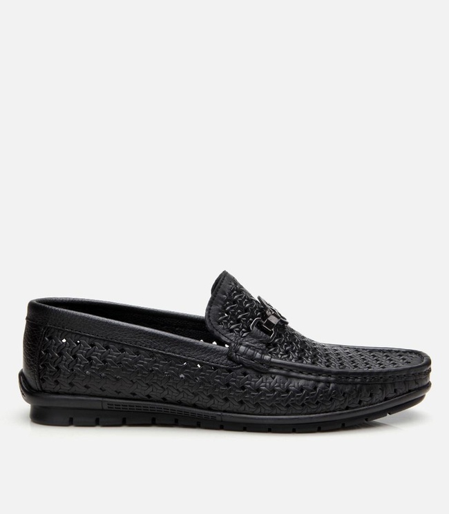  Erkek Deri Siyah Delikli Toka Detaylı Loafer