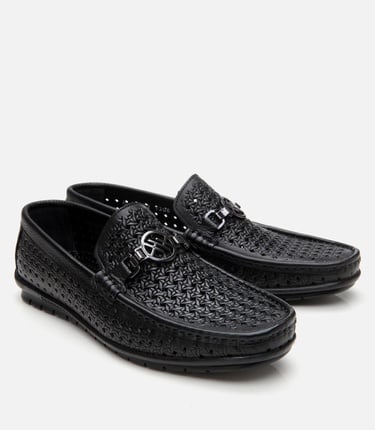  Erkek Deri Siyah Delikli Toka Detaylı Loafer