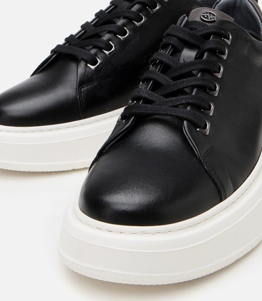  Erkek Deri Siyah Hafif Tabanlı Spor Ayakkabı