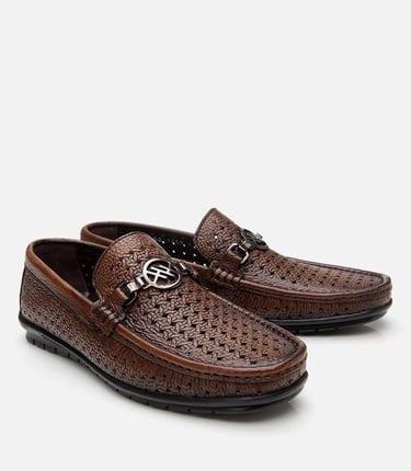  Erkek Deri Kahverengi Delikli Toka Detaylı Loafer