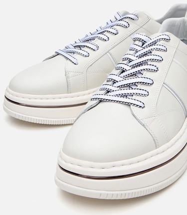  Erkek Deri Beyaz Yüksek Tabanlı Spor Ayakkabı