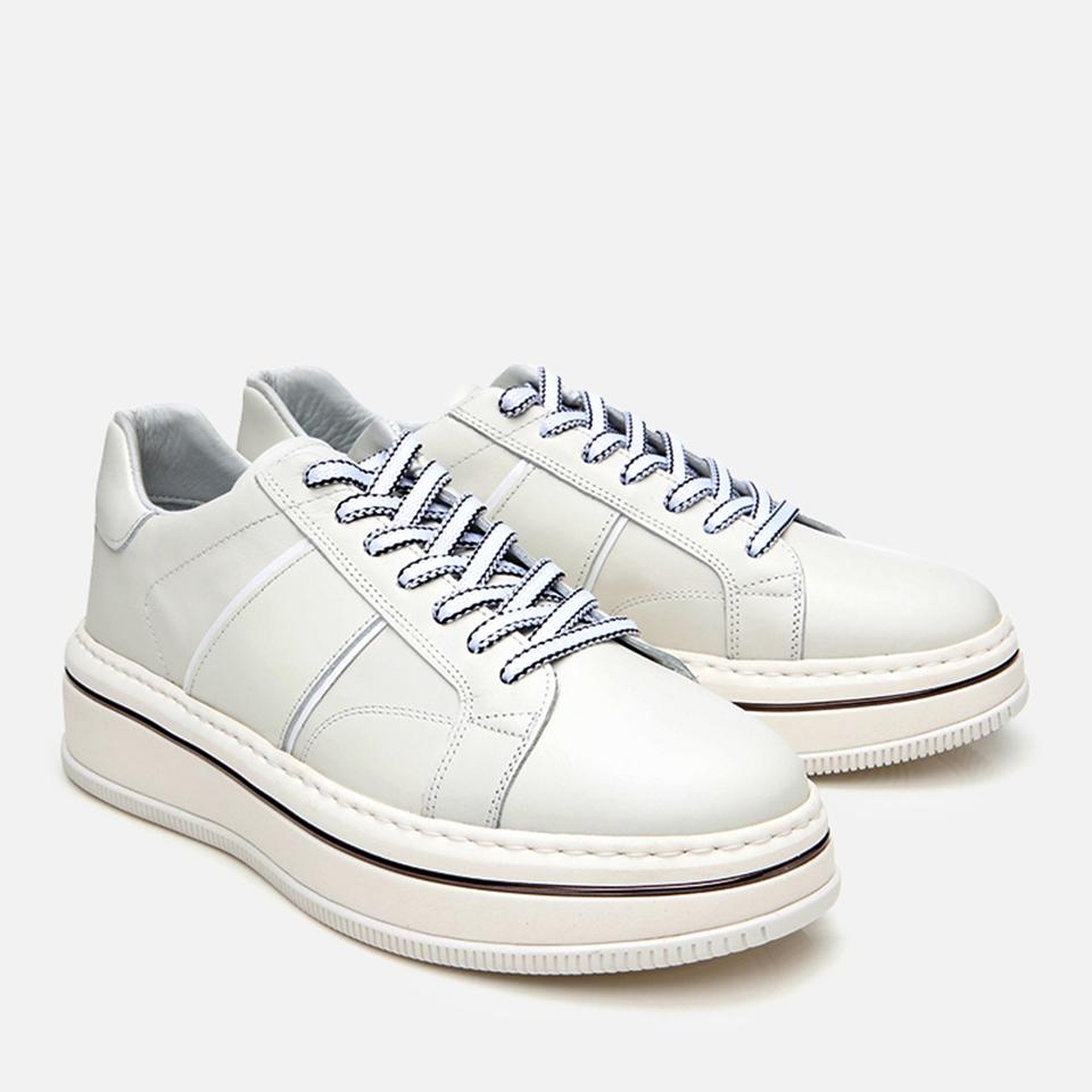 Erkek Deri Beyaz Yüksek Tabanlı Spor Ayakkabı