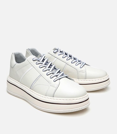  Erkek Deri Beyaz Yüksek Tabanlı Spor Ayakkabı