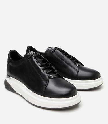  Erkek Deri Siyah Yüksek Tabanlı Spor Ayakkabı