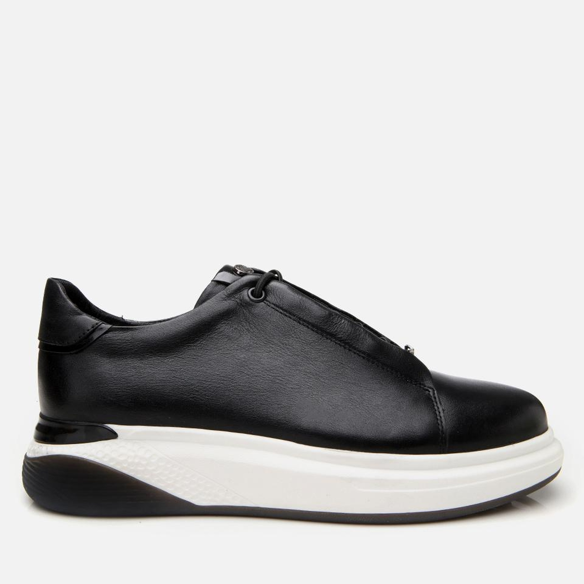 Erkek Deri Siyah Yüksek Tabanlı Spor Ayakkabı