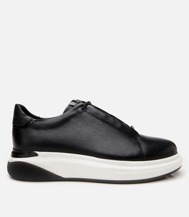  Erkek Deri Siyah Yüksek Tabanlı Spor Ayakkabı