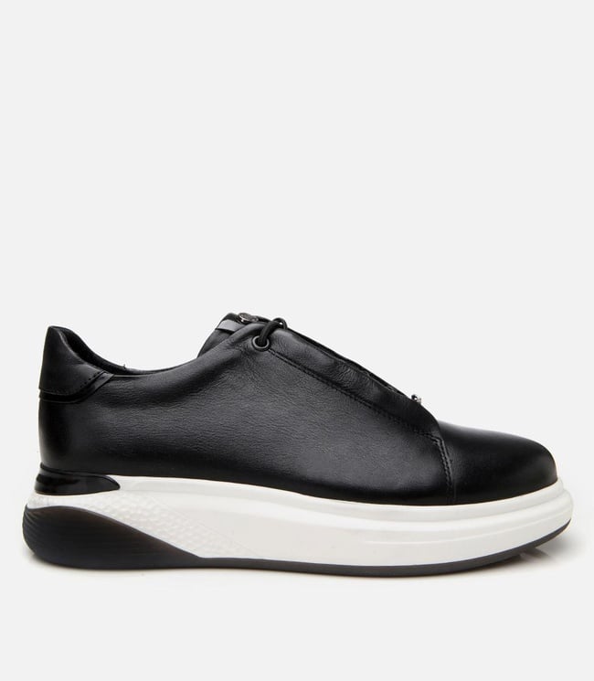  Erkek Deri Siyah Yüksek Tabanlı Spor Ayakkabı