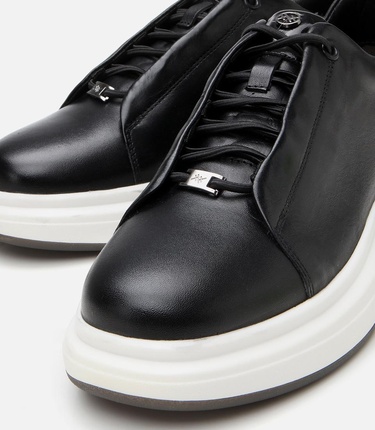  Erkek Deri Siyah Yüksek Tabanlı Spor Ayakkabı