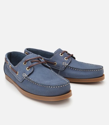  Erkek Nubuk Deri Mavi Bağcık Detaylı Günlük Loafer