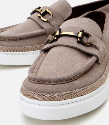  Erkek Süet Deri Bej Ultra Hafif Tabanlı Loafer