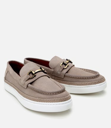  Erkek Süet Deri Bej Ultra Hafif Tabanlı Loafer