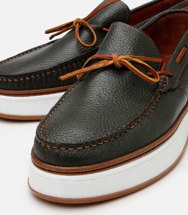  Erkek Deri Yeşil Bağcık Detaylı Loafer