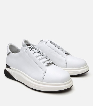  Erkek Deri Beyaz Yüksek Tabanlı Spor Ayakkabı