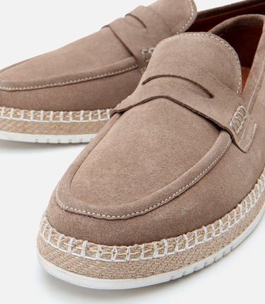  Erkek Süet Deri Bej Ultra Hafif Tabanlı Loafer