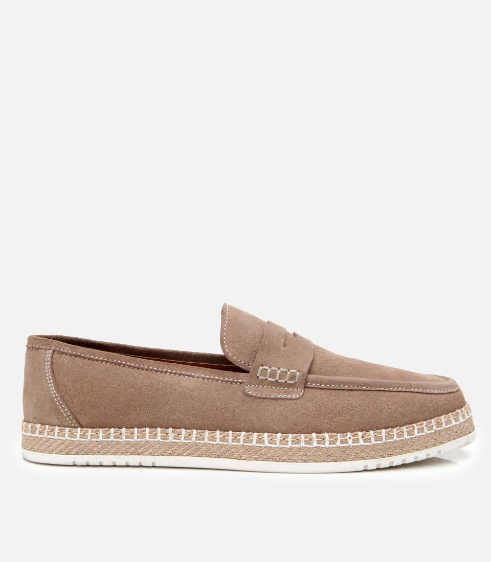  Erkek Süet Deri Bej Ultra Hafif Tabanlı Loafer