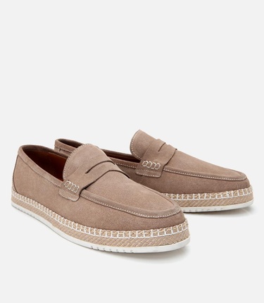 Erkek Süet Deri Bej Ultra Hafif Tabanlı Loafer