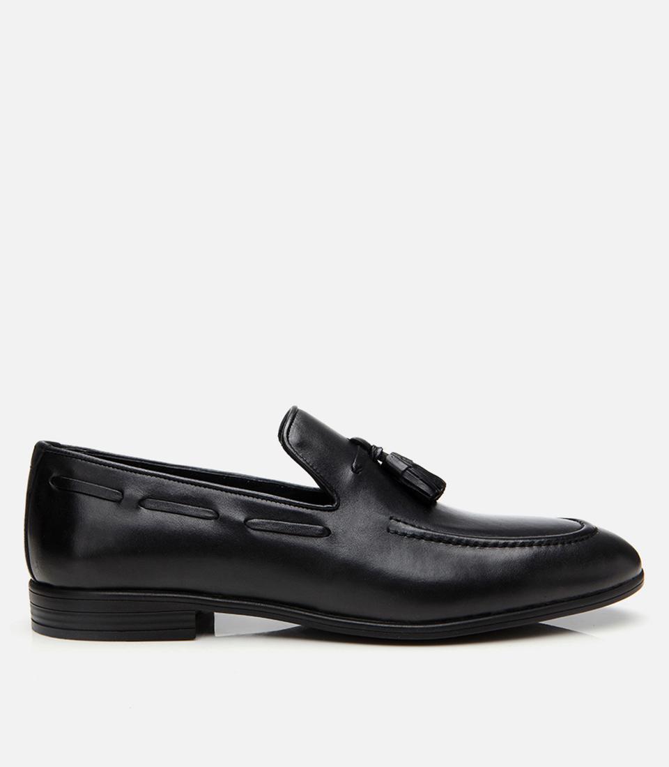  Erkek Deri Siyah Püskül Detaylı Loafer