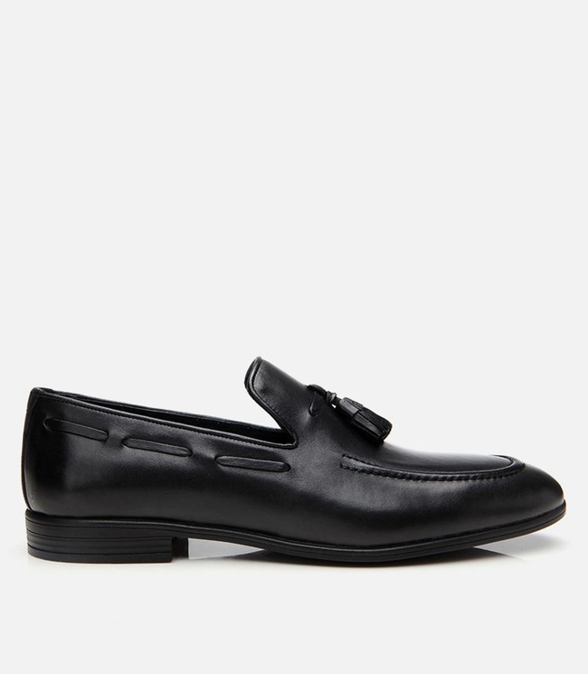  Erkek Deri Siyah Püskül Detaylı Loafer
