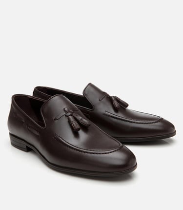  Erkek Deri Kahverengi Püskül Detaylı Loafer