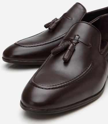  Erkek Deri Kahverengi Püskül Detaylı Loafer