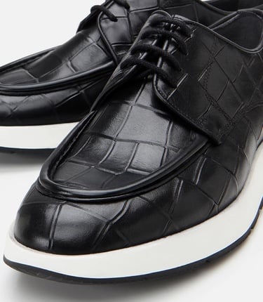  Erkek Deri Siyah Kroko Desenli Günlük Ayakkabı